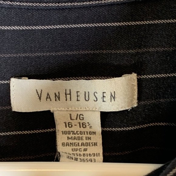 Van Heusen No-Iron Mens Button-Down Shirt L 16-16.5 Long Sleeve Black w/Stripes - Picture 6 of 9